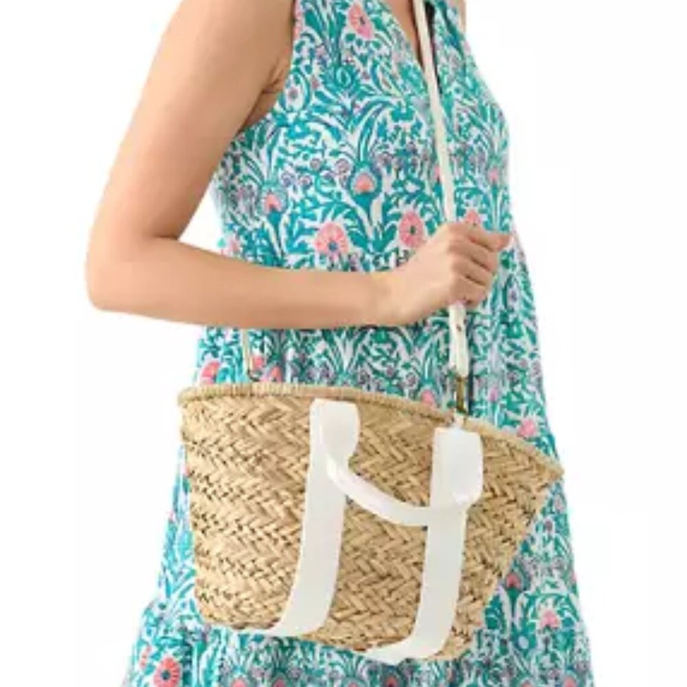 Straw Bucket Crossbody with Color Handle - Picture 5 of 6